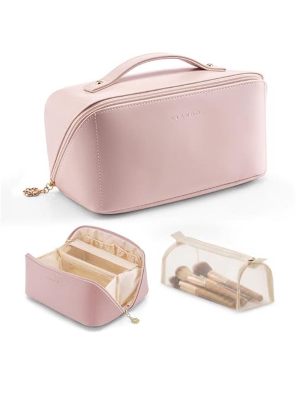 Large Makeup Bag Travel Cosmetic Organizer PU Leather Toiletry Case Pouch